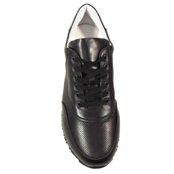 LUIGI TRAINI 🇮🇹 MEN'S BLACK LEATHER COMFORT SNEAKERS